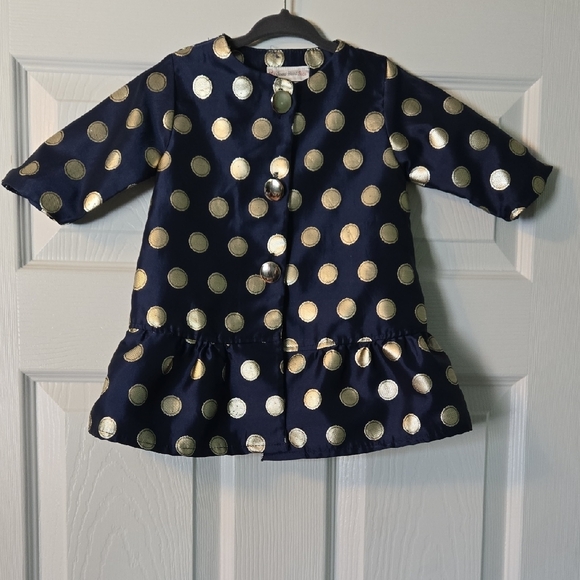 Sweet Heart Rose 9-12 M Navy with Gold Polka Dot Baby Dress w/ Matching Jacket - Picture 4 of 7